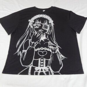 ROMWE ANIME GIEL WAIFU - OVERSIZED SMALL WOMENS BLACK T-SHIRT L65
